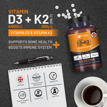 Load image into Gallery viewer, Vitamin D3 4000IU &amp; K2 MK7 100μg Vegetarian 180 Tablets Supplement for Immune Support Calcium Boost, Bone &amp; Muscle by Prowise Prowise Healthcare 