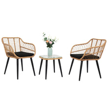Load image into Gallery viewer, 3 Piece Patio Wicker Chair Set with Glass Top Table and Soft Cushion, Outdoor Backyard Porch Furniture Unbranded 