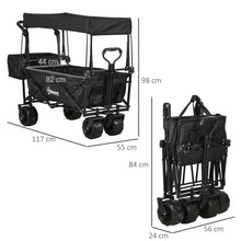 Load image into Gallery viewer, Trolley Cart Storage Wagon 4 Wheels w/ 2 Compartments Handle, Canopy, Black Outsunny 