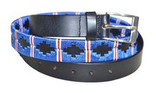 Load image into Gallery viewer, Handmade Polo Argentinian Brown Leather Belts Blue/Red 28&#39;&#39; - 48&#39;&#39;(70cm-110cm) Lascaux 