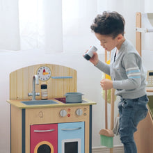 Load image into Gallery viewer, Porto Small Interactive Wooden Kitchen Playset &amp; 4 Accessories Teamson Kids 