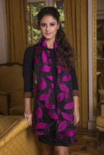 Load image into Gallery viewer, Jacquard Silk Scarf with Leaf Design - Soft Touch Dew Bees Fusia 