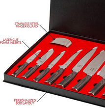 Load image into Gallery viewer, Koi Artisan Professional Knife Set - Laser Etched Box (9 Pcs set) KOI ARTISAN 