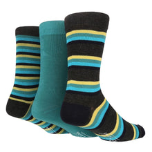 Load image into Gallery viewer, Wildfeet - Mens 3pk Jacquards Socks Pasal Black / Grey Stripe 7-11 UK 