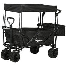 Load image into Gallery viewer, Trolley Cart Storage Wagon 4 Wheels w/ 2 Compartments Handle, Canopy, Black Outsunny 