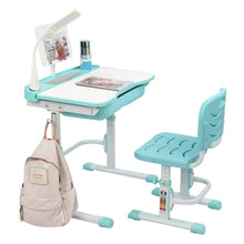 Load image into Gallery viewer, 70CM Lifting Table Top Can Tilt Children Learning Table And Chair Blue-Green (With Reading Stand USB Interface Desk Lamp) N/A 