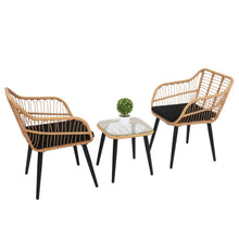 Load image into Gallery viewer, 3 Piece Patio Wicker Chair Set with Glass Top Table and Soft Cushion, Outdoor Backyard Porch Furniture Unbranded 