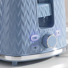 Load image into Gallery viewer, Daewoo Argyle Collection 2 Slice Patterned Toaster 6 Time Settings Light Blue N/A 