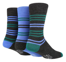 Load image into Gallery viewer, Wildfeet - Mens 3pk Jacquards Socks Pasal Charcoal / Green Stripe 7-11 UK 