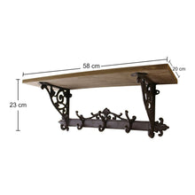 Load image into Gallery viewer, Wooden Wall Shelf with Cast Iron Coat Hooks Pasal 