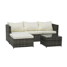 Load image into Gallery viewer, 4-Seater Chaise Corner Sofa Gray Gradient Rattan Beige Cushion Rattan Three-Piece Set N/A 
