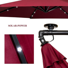 Load image into Gallery viewer, 3M Garden Parasol with Solar-Powered LED Lights, Patio Umbrella with 8 Sturdy Ribs, Outdoor Sunshade Canopy with Crank and Tilt Mechanism UV Protection, Patio and Balcony Red Unbranded 